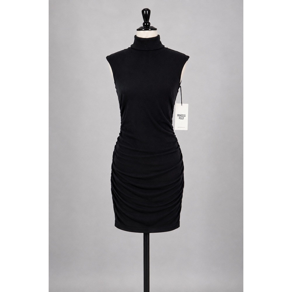 Princess Polly Black Sleeveless Turtleneck Ruched Knit Mini Dress Medium New Tag